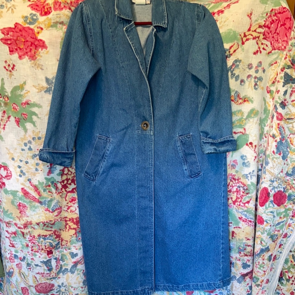 Women's Blue Denim Longline Coat - Single Button